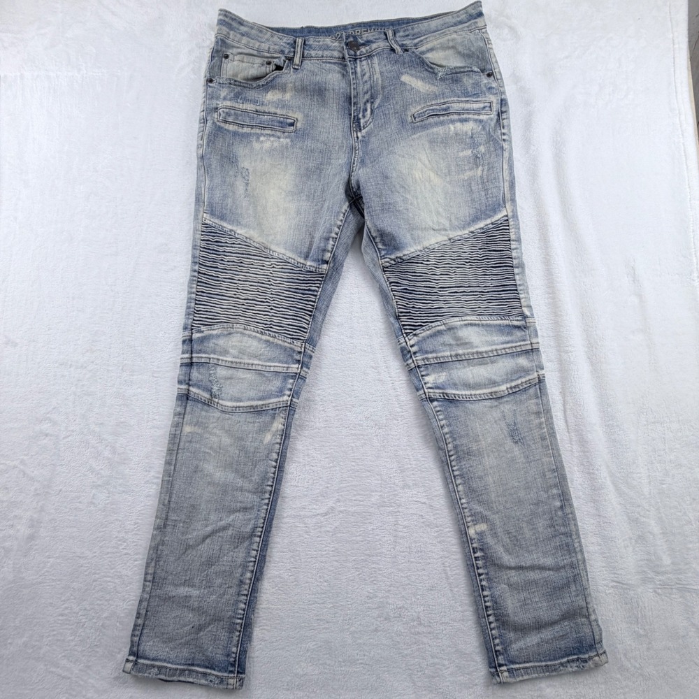 rue21 Premium Skinny Jeans Moto Distressed Light Wash 34x30